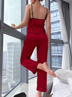 Women's Pajamas Pajama Top And Pant Sets Pure Color Simple Casual Soft Home Daily Bed Satin Breathable Straps Sleeveless Strap Top Pant Summer Spring Lotus Pink Black -Deals The Sexy Bra Store ltltni1680597772325