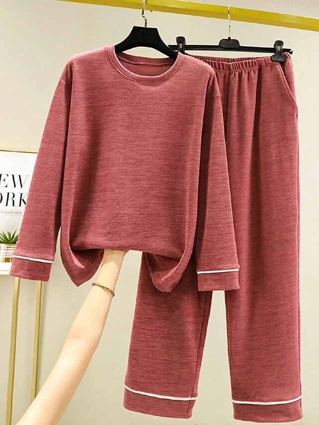 Women's Loungewear Delong Thermal Underwear Sets Pure Color Simple Casual Comfort Home Daily Bed Polyester Warm Crew Neck Long Sleeve Pant Pocket Elastic Waist Fall Winter Light Pink Pink 3 Women's Loungewear Delong Thermal Underwear Sets Pure Color Simple Casual Comfort Home Daily Bed Polyester Warm Crew Neck Long Sleeve Pant Pocket Elastic Waist Fall Winter Light Pink Pink - Image 3