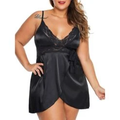 Women's Plus Size Sexy Bodies Chemises & Negligees Pure Color Lovers Hot Home Bed Valentine's Day Satin Breathable Straps Sleeveless Backless Summer Spring Black Red -Deals The Sexy Bra Store lwpxuo1692602374361