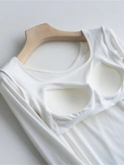 Women's Square Neck Pajama Top With Chest Pads Loungewear Top Pure Color Fashion Casual Comfort Home Street Daily Polyester Breathable Square Neck Long Sleeve Fall Winter Black White Yellow -Deals The Sexy Bra Store lxxrla1697699941361