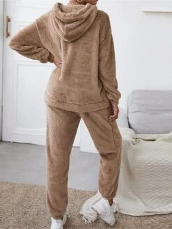 Women‘s Plush Lounge Sets Sleep Shirt Pure Color Simple Comfort Soft Home Daily Vacation Polyester Warm Hoodie Long Sleeve Pocket Winter Fall Brown / Plush -Deals The Sexy Bra Store lyrqbu1666950962329