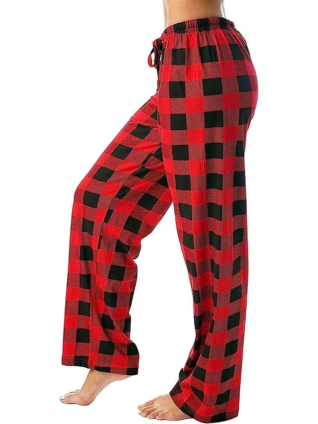 Women's Pajama Pants Christmas Grid / Plaid Simple Casual Soft Home Polyester Warm Breathable Pant Elastic Waist Fall Winter White Pink 2 Women's Pajama Pants Christmas Grid / Plaid Simple Casual Soft Home Polyester Warm Breathable Pant Elastic Waist Fall Winter White Pink - Image 2