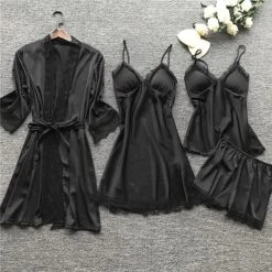 Women's Lace Satin Silk Pajamas Sets 4 Pcs Home Party Daily St.Patrick's Day Elastic Waist Pure Color Satin Simple Casual Soft Strap Top Shorts Fall Winter Spring Strap Short Sleeves Long Sleeve 31 Women's Lace Satin Silk Pajamas Sets 4 Pcs Home Party Daily St.Patrick's Day Elastic Waist Pure Color Satin Simple Casual Soft Strap Top Shorts Fall Winter Spring Strap Short Sleeves Long Sleeve -Deals The Sexy Bra Store lzsogu1628215219807