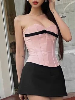 Women's Corsets Halloween Waist Trainer Body Shaper Pure Color Fashion Hot Punk & Gothic Party Carnival Satin Breathable Bandeau Sleeveless Backless Summer Spring Pink -Deals The Sexy Bra Store lzwvcu1691392645318