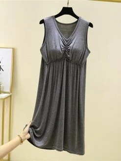 Women's Pajamas Nightgown Nightshirt Dress Pure Color Simple Casual Comfort Home Daily Bed Modal Breathable V Wire Sleeveless Chest Pads Summer Spring Lotus Pink Black -Deals The Sexy Bra Store maskwu1686903494555