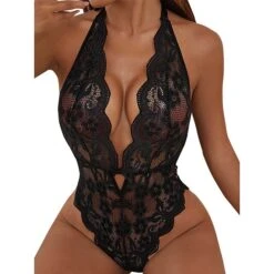 Women's Sexy Bodies Teddies & Bodysuits Pure Color Lovers Hot See Through Home Bed Valentine's Day Lace Breathable Plunging Neck Sleeveless Backless Hole Summer Spring Black Red -Deals The Sexy Bra Store mauofh1678857003221
