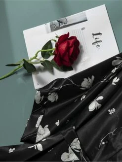 Women's Pajamas Bathrobe Robes Gown Flower Fashion Casual Comfort Home Daily Bed Satin Breathable V Wire Long Sleeve Summer Spring Black -Deals The Sexy Bra Store mazdvf1679049381170