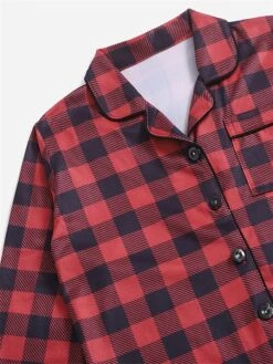 Women's Christmas Pajamas Sets Buffalo Plaid Fashion Comfort Soft Home Xmas Daily Polyester Breathable Lapel Long Sleeve Shirt Pant Button Pocket Fall Winter Red -Deals The Sexy Bra Store mbbdom1693467371923