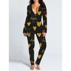 Women's Onesie Pajamas Lip Print Butterfly Casual Comfort Soft Home BedBreathable V Wire Long Sleeve Fall Winter Black White -Deals The Sexy Bra Store mbkcqh1697074783401