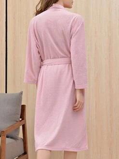Couple's Robe Bathrobe Robes Gown Pure Color Casual Comfort Oversized Home Daily Bed Polyester Breathable V Wire Long Sleeve Summer Fall White Pink -Deals The Sexy Bra Store mcosjl1689581350765