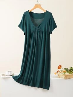 Women's Loungewear Nightgown Nightshirt Dress Pure Color Simple Casual Comfort Home Daily Bed Modal Breathable V Wire Short Sleeve Summer Spring Black Yellow -Deals The Sexy Bra Store mdqzlc1681464437431