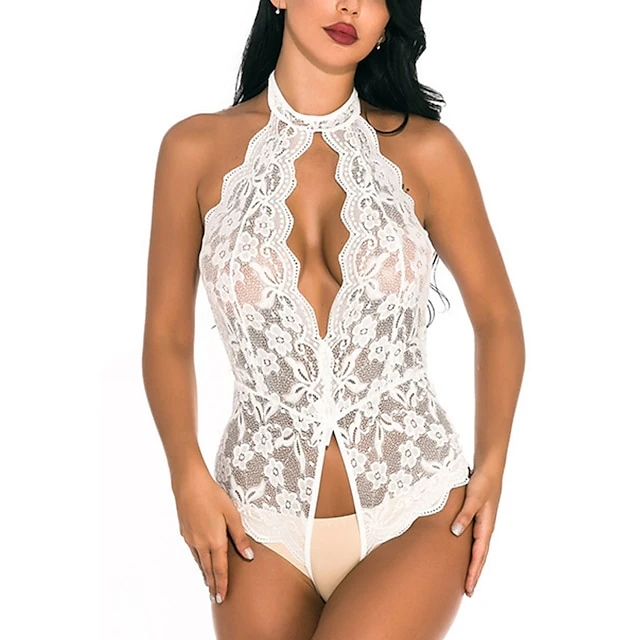 Women's Plus Size Sexy Bodies Bodysuits Teddies & Bodysuits Pure Color Lovers Hot See Through Home Bed Valentine's Day Spandex Breathable Halter Neck Sleeveless Backless Summer Spring Black White 12 Women's Plus Size Sexy Bodies Bodysuits Teddies & Bodysuits Pure Color Lovers Hot See Through Home Bed Valentine's Day Spandex Breathable Halter Neck Sleeveless Backless Summer Spring Black White - Image 12