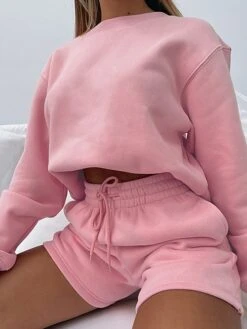 Women's Lounge Sets 2 Pcs Sweatsuit Sweatshirt And Shorts Pure Color Fashion Casual Comfort Street Daily Date Cotton Breathable Crew Neck Long Sleeve Shorts Fall Winter Pink Blue -Deals The Sexy Bra Store meswob1691566014767
