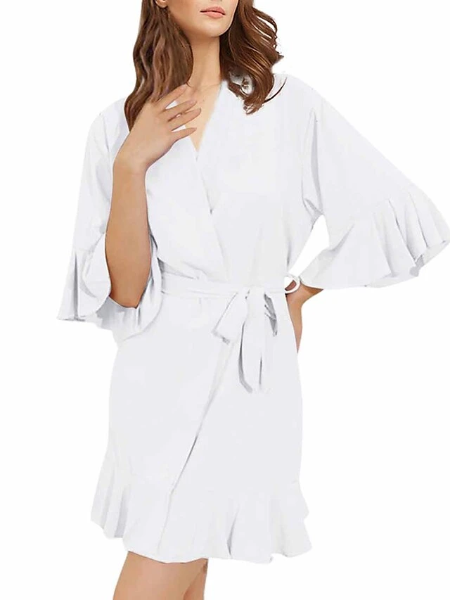Women's Pajamas Bathrobe Robes Gown Pure Color Simple Casual Comfort Home Daily Bed Polyester Breathable V Wire Half Sleeve Spring Fall Black White 4 Women's Pajamas Bathrobe Robes Gown Pure Color Simple Casual Comfort Home Daily Bed Polyester Breathable V Wire Half Sleeve Spring Fall Black White - Image 4