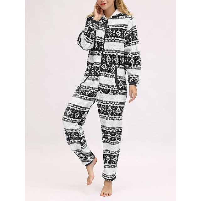 Women's Pajamas Jumpsuit Elk Snowflake Warm Fashion Casual Xmas Home Christmas Daily Polyester Breathable Hoodie Long Sleeve Pocket Fall Winter Black White 7 Women's Pajamas Jumpsuit Elk Snowflake Warm Fashion Casual Xmas Home Christmas Daily Polyester Breathable Hoodie Long Sleeve Pocket Fall Winter Black White - Image 7