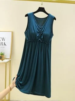 Women's Pajamas Nightgown Nightshirt Dress Pure Color Simple Casual Comfort Home Daily Bed Modal Breathable V Wire Sleeveless Chest Pads Summer Spring Lotus Pink Black -Deals The Sexy Bra Store mhtavf1686903488792