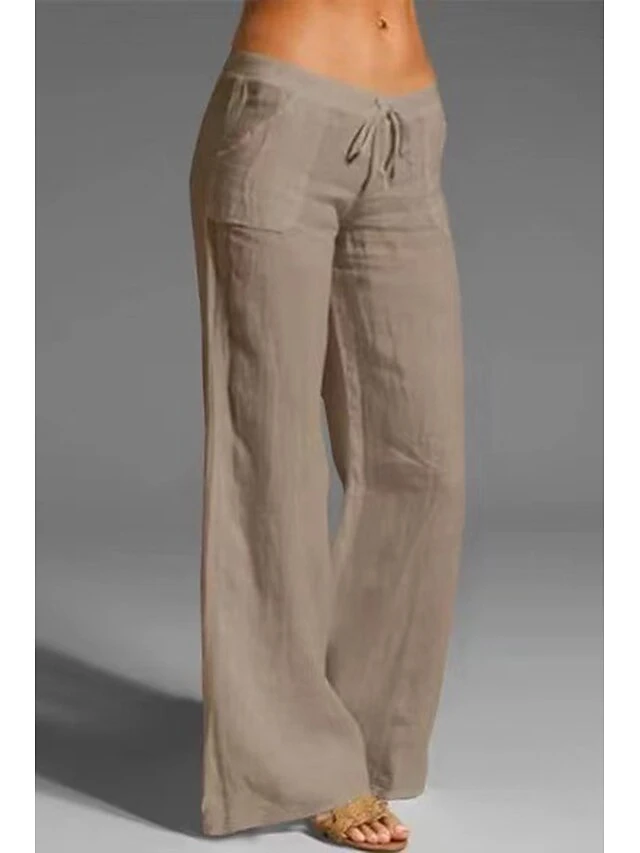 Women's Loungewear Pants Pure Color Simple Casual Comfort Home Daily Vacation Cotton Breathable Pant Pocket Elastic Waist Summer Spring Black White 7 Women's Loungewear Pants Pure Color Simple Casual Comfort Home Daily Vacation Cotton Breathable Pant Pocket Elastic Waist Summer Spring Black White - Image 7