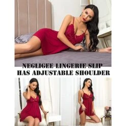 Women‘s Christmas Plus Size Gift Pajamas Nightgown Xmas Home Party Daily Lace Bow Pure Color Polyester Satin Simple Soft Spring Summer V Wire / Super Sexy -Deals The Sexy Bra Store mjoqju1645767348151