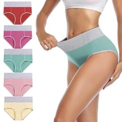Women's Plus Size Basic Vacation Pure Color Shaping Panty Stretchy High Waist Cotton 5 Pieces Green M -Deals The Sexy Bra Store mkxggd1657526743360
