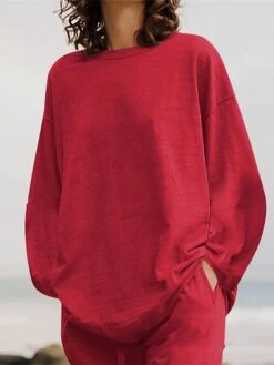 Women's Plus Size Loungewear Sets 2 Pieces Pure Color Fashion Casual Comfort Street Daily Date Cotton Breathable Crew Neck Long Sleeve Pant Summer Fall White Yellow -Deals The Sexy Bra Store mmyzdz1689326423807