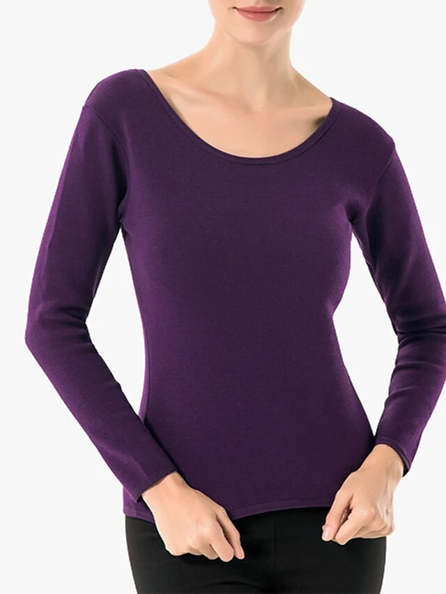 Women's Top Thermal Underwear Pure Color Warm Fashion Simple Home Daily Bed Cotton Warm Breathable Crew Neck Long Sleeve Fall Winter Black Pink 4 Women's Top Thermal Underwear Pure Color Warm Fashion Simple Home Daily Bed Cotton Warm Breathable Crew Neck Long Sleeve Fall Winter Black Pink - Image 4