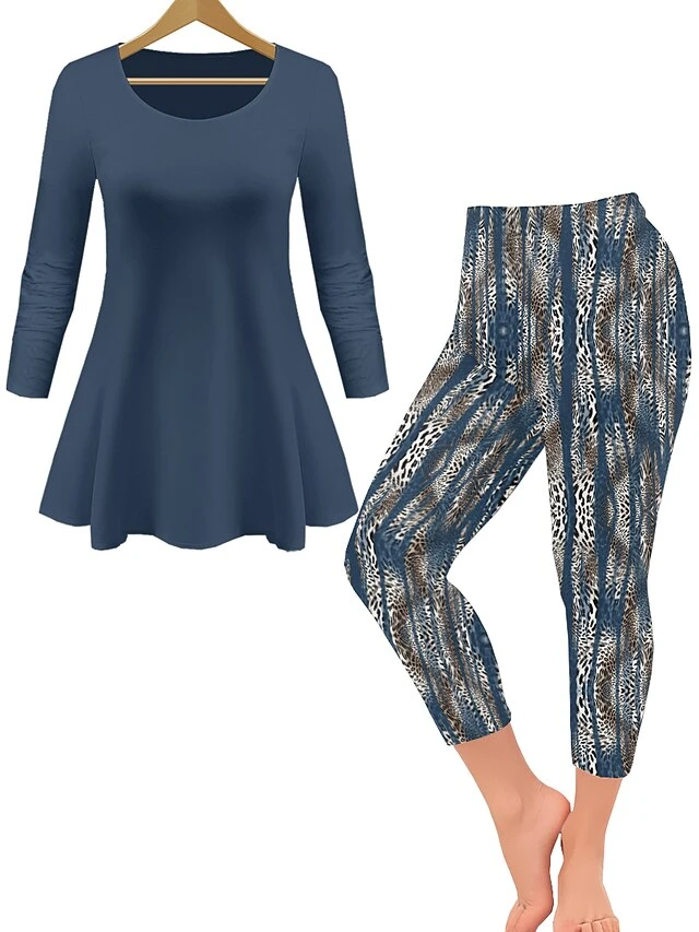 Women's Loungewear Sets 2 Pieces Leopard Flower Casual Comfort Home Daily Polyester Breathable Crew Neck Long Sleeve Pullover Pant Summer Spring White Purple 2 Women's Loungewear Sets 2 Pieces Leopard Flower Casual Comfort Home Daily Polyester Breathable Crew Neck Long Sleeve Pullover Pant Summer Spring White Purple - Image 2