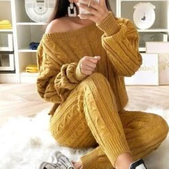 Women's Loungewear Sweatsuit Sets 2 Pieces Pure Color Warm Fashion Sport Home Street Airport Knit Off Shoulder Long Sleeve Sweater Pant Fall Winter Lotus Pink Black 18 Women's Loungewear Sweatsuit Sets 2 Pieces Pure Color Warm Fashion Sport Home Street Airport Knit Off Shoulder Long Sleeve Sweater Pant Fall Winter Lotus Pink Black -Deals The Sexy Bra Store momhbo1665646631523
