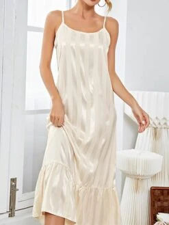 Women's Pajamas Nightgown Dress Pure Color Simple Casual Soft Home Daily Bed Satin Breathable Straps Sleeveless Backless Summer Spring Champagne