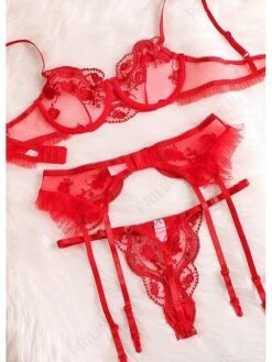 Women‘s Christmas Lingeries Gift Sexy Bodies Garter Lingerie Set 1 Set Hot See Through Soft Bed Xmas Valentine‘s Day Acetate Fiber Straps Embroidery Red / Buckle / Buckle / Super Sexy -Deals The Sexy Bra Store morqor1643103645010