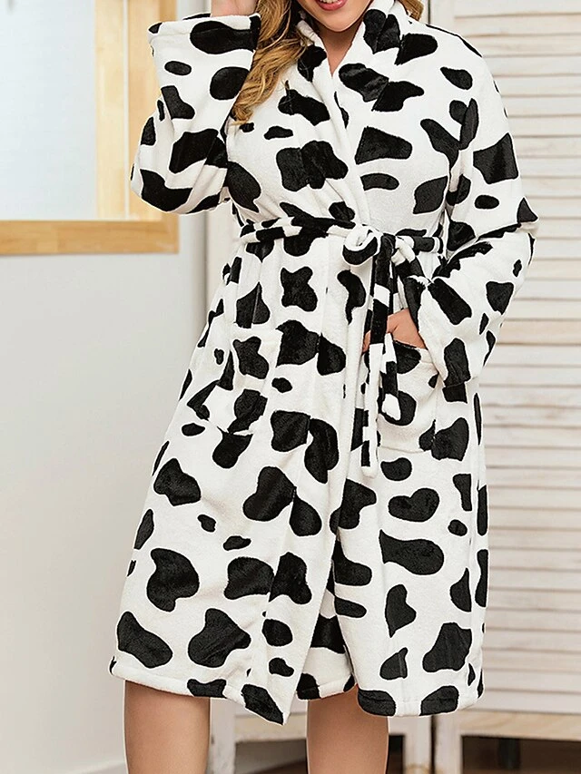 Women's Plus Size Pajamas Robe Bathrobe Dot Color Combo Plush Casual Comfort Home Daily Bed Flannel Warm V Wire Long Sleeve Pocket Fall Winter White Pink 5 Women's Plus Size Pajamas Robe Bathrobe Dot Color Combo Plush Casual Comfort Home Daily Bed Flannel Warm V Wire Long Sleeve Pocket Fall Winter White Pink - Image 5