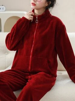Women's Fleece Pajamas Sets Pure Color Warm Fashion Plush Home Daily Bed Flannel Warm Breathable Stand Collar Long Sleeve Cardigan Pant Fall Winter 16 Women's Fleece Pajamas Sets Pure Color Warm Fashion Plush Home Daily Bed Flannel Warm Breathable Stand Collar Long Sleeve Cardigan Pant Fall Winter -Deals The Sexy Bra Store mrixvc1694164396853