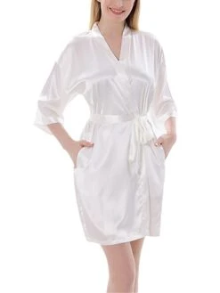 Women's Satin Silk Robe Bathrobe Robes Gown Pure Color Fashion Casual Comfort Home Daily Bed Satin Breathable V Wire Half Sleeve Summer Fall Black White -Deals The Sexy Bra Store mrnlpi1689581305401