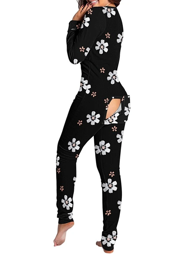 Women's Onesie Pajamas Nighty One Piece Pajama Leopard Star Fashion Comfort Soft Home Daily VacationV Wire Long Sleeve Button Fall Spring Black Pink 7 Women's Onesie Pajamas Nighty One Piece Pajama Leopard Star Fashion Comfort Soft Home Daily VacationV Wire Long Sleeve Button Fall Spring Black Pink - Image 7