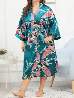 Women's Plus Size Pajamas Bathrobe Silk Robe Animal Flower Comfort Soft Kimono Robes Home Bed Spa Satin Breathable V Wire Fall Winter Pink Blue -Deals The Sexy Bra Store mrzvnq1694766967514