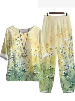 Women's 2 Piece Loungewear Sets Top And Pant Sets Flower Fashion Casual Soft Home Daily Bed Polyester Breathable Crew Neck Half Sleeve T Shirt Tee Pant Summer Spring Yellow 5 Women's 2 Piece Loungewear Sets Top And Pant Sets Flower Fashion Casual Soft Home Daily Bed Polyester Breathable Crew Neck Half Sleeve T Shirt Tee Pant Summer Spring Yellow -Deals The Sexy Bra Store mtqizg1678098707985