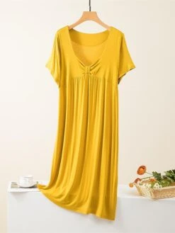 Women's Loungewear Nightgown Nightshirt Dress Pure Color Simple Casual Comfort Home Daily Bed Modal Breathable V Wire Short Sleeve Summer Spring Black Yellow -Deals The Sexy Bra Store mujszz1681464436517