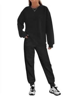 Women's Plus Size Loungewear Sets Pure Color Fashion Casual Comfort Home Street Daily Polyester Breathable Crew Neck Long Sleeve Hoodie Pant Fall Winter Black White -Deals The Sexy Bra Store muntqe1694605406274