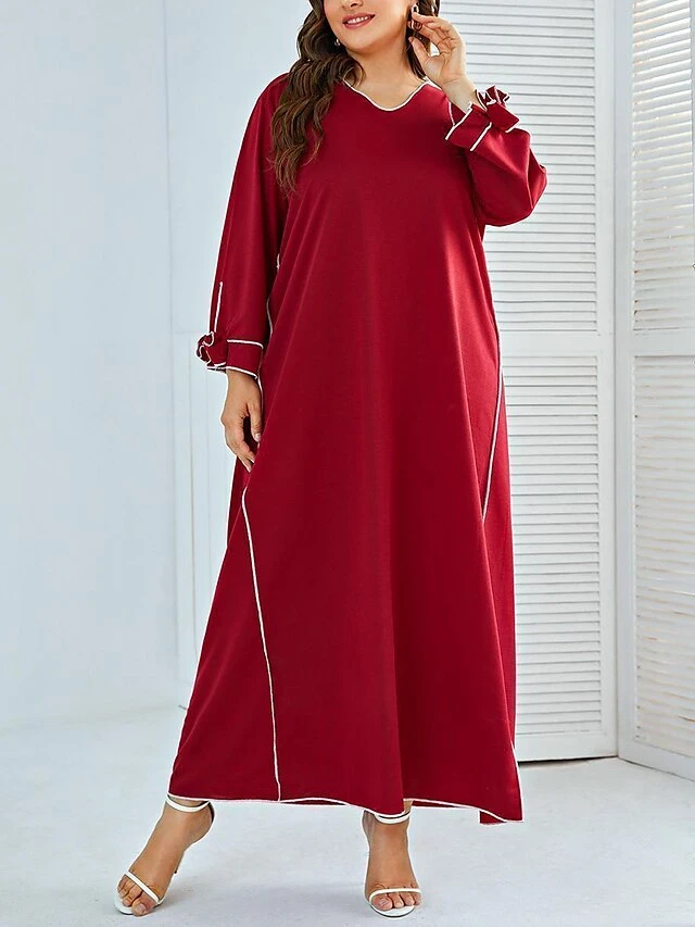 Women's Plus Size Loungewear Nightshirt Dress Stripe Fashion Simple Casual Home Xmas Daily Bed Polyester Breathable V Wire Long Sleeve Spring Fall Red 4 Women's Plus Size Loungewear Nightshirt Dress Stripe Fashion Simple Casual Home Xmas Daily Bed Polyester Breathable V Wire Long Sleeve Spring Fall Red - Image 4
