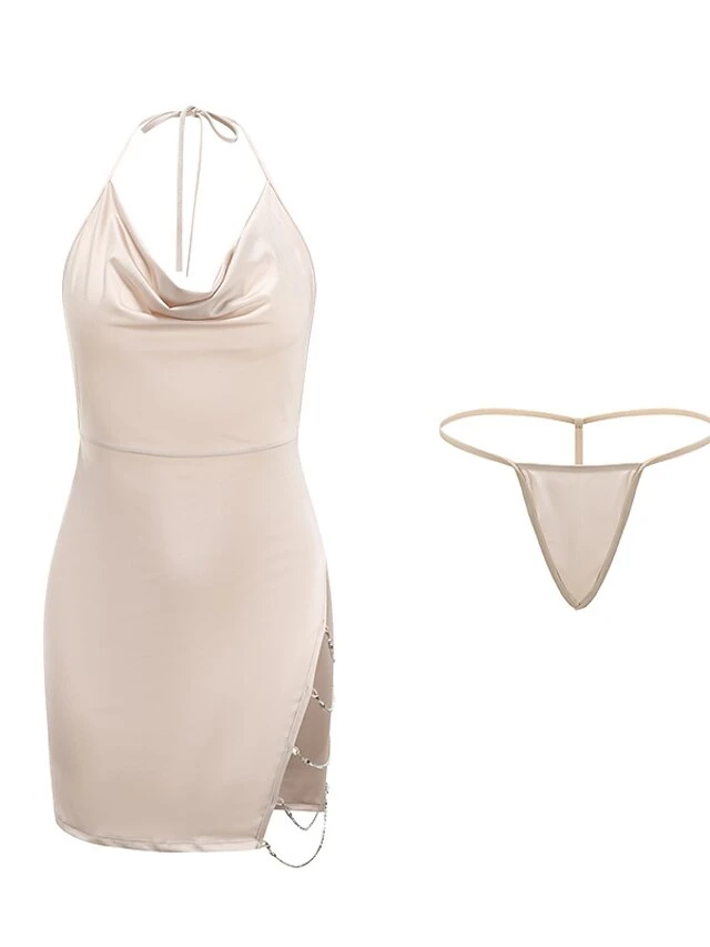 Women's Pajamas Loungewear Chemises & Negligees Costumes Pure Color Sexy Uniforms Hot Party Home Bed Polyester Gift Plunging Neck Sleeveless Hole Summer Spring Black Champagne 6 Women's Pajamas Loungewear Chemises & Negligees Costumes Pure Color Sexy Uniforms Hot Party Home Bed Polyester Gift Plunging Neck Sleeveless Hole Summer Spring Black Champagne - Image 6