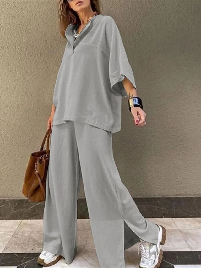 Women's Loungewear Sets Pure Color Basic Casual Comfort Home Street Daily Cotton Breathable V Wire Long Sleeve Hoodie Pant Summer Spring Black Beige 2 Women's Loungewear Sets Pure Color Basic Casual Comfort Home Street Daily Cotton Breathable V Wire Long Sleeve Hoodie Pant Summer Spring Black Beige - Image 2