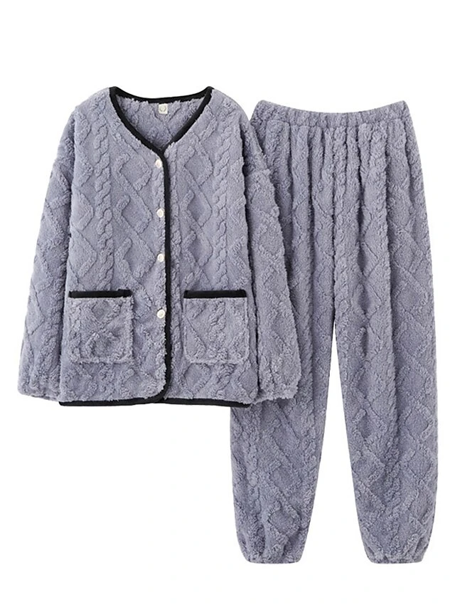 Women's Pajamas Sets Pure Color Warm Comfort Soft Home Daily Bed Flannel Warm Breathable Crew Neck Long Sleeve Cardigan Pant Button Pocket Fall Winter JY5128 JY5136 7 Women's Pajamas Sets Pure Color Warm Comfort Soft Home Daily Bed Flannel Warm Breathable Crew Neck Long Sleeve Cardigan Pant Button Pocket Fall Winter JY5128 JY5136 - Image 7