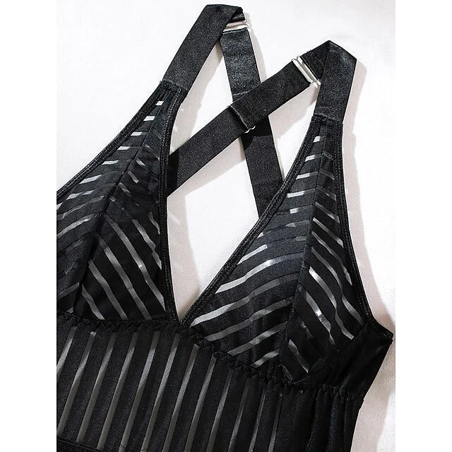 Women's Sexy Bodies Bodysuits Stripe Lovers Hot See Through Date Valentine's Day Polyester Breathable Sleeveless Backless Summer Spring Black 6 Women's Sexy Bodies Bodysuits Stripe Lovers Hot See Through Date Valentine's Day Polyester Breathable Sleeveless Backless Summer Spring Black - Image 6