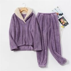 Women's Flannel Warm Pajamas Sets Nighty Pure Color Plush Fashion Comfort Home Christmas Vacation V Wire Long Sleeve Sweater Pant Elastic Waist Fall Winter Gray Purple / Lace Up 20 Women's Flannel Warm Pajamas Sets Nighty Pure Color Plush Fashion Comfort Home Christmas Vacation V Wire Long Sleeve Sweater Pant Elastic Waist Fall Winter Gray Purple / Lace Up -Deals The Sexy Bra Store mxygrt1636702394414