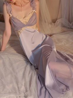 Women's Pajamas Nightgown Nightshirt Dress Pure Color Hot Comfort Sweet Home Daily Bed Satin Breathable Straps Sleeveless Backless Fall Winter Black Light Green -Deals The Sexy Bra Store mxzwuy1697161945991