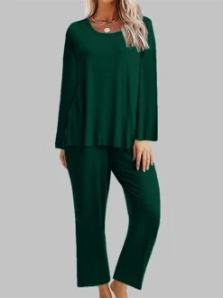 Women's Loungewear Sets Pure Color Simple Casual Comfort Home Daily Bed Polyester Breathable Crew Neck Long Sleeve T Shirt Tee Pant Pocket Fall Winter Black Red -Deals The Sexy Bra Store mzovcw1694072417881