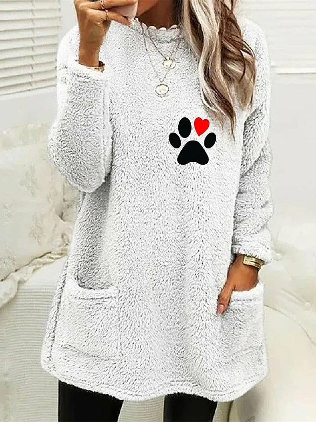 Women's Fleece Lounge Top Light Blue Baby Blue Cartoon Casual Comfort Home Bed Polar Fleece Warm Breathable Crew Neck Long Sleeve Pullover Pocket Fall Winter Black White 3 Women's Fleece Lounge Top Light Blue Baby Blue Cartoon Casual Comfort Home Bed Polar Fleece Warm Breathable Crew Neck Long Sleeve Pullover Pocket Fall Winter Black White - Image 3