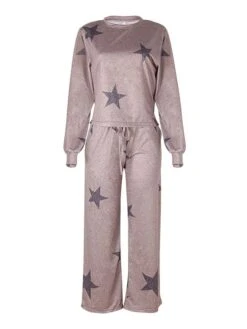 Women's Pajamas Sets Dress Nighty 2 Pieces Star Comfort Home Daily Polyester Breathable Crew Neck Long Sleeve Adjustable Belt Included Winter Fall Light Brown Brown / Drawstring / Pjs -Deals The Sexy Bra Store ncyaac1620208329125
