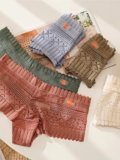 Women's Flower Lace Hole Simple Pure Color Basic Panties Brief Micro-elastic Mid Waist Sexy Nylon 1 PC Green One-Size -Deals The Sexy Bra Store nczmwo1646364676769