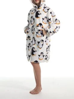 Women's Robe Penguin Plush Casual Comfort Home Daily Bed Flannel Warm Breathable Hoodie Long Sleeve Pocket Fall Winter White -Deals The Sexy Bra Store ndkkdh1695373707466