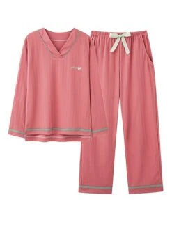 Women's Pajamas Pajama Top And Pant Sets Stripe Fashion Casual Comfort Home Daily Bed Cotton Breathable V Wire Long Sleeve T Shirt Tee Pant Summer Fall Light Pink Pink -Deals The Sexy Bra Store neawjz1689581299338